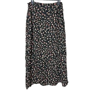 Worthington Black and Red Floral Y2K Maxi Skirt Polyester Side Slit Sz 12